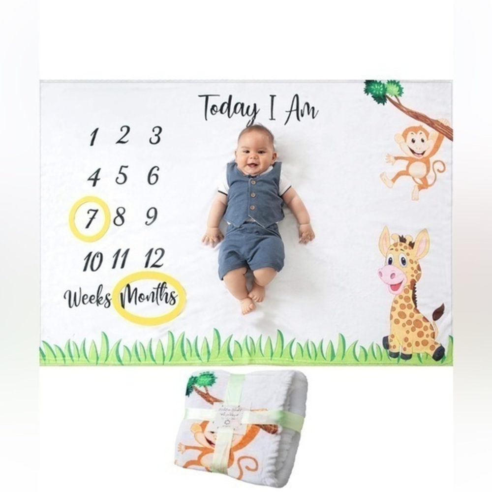 Jungle Baby Monthly Milestone Blanket Growth Photo Prop Safari Theme